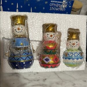 Vintage Boston Warehouse Festive Snowman Taper Holder Trio - Gold, Blue, Red